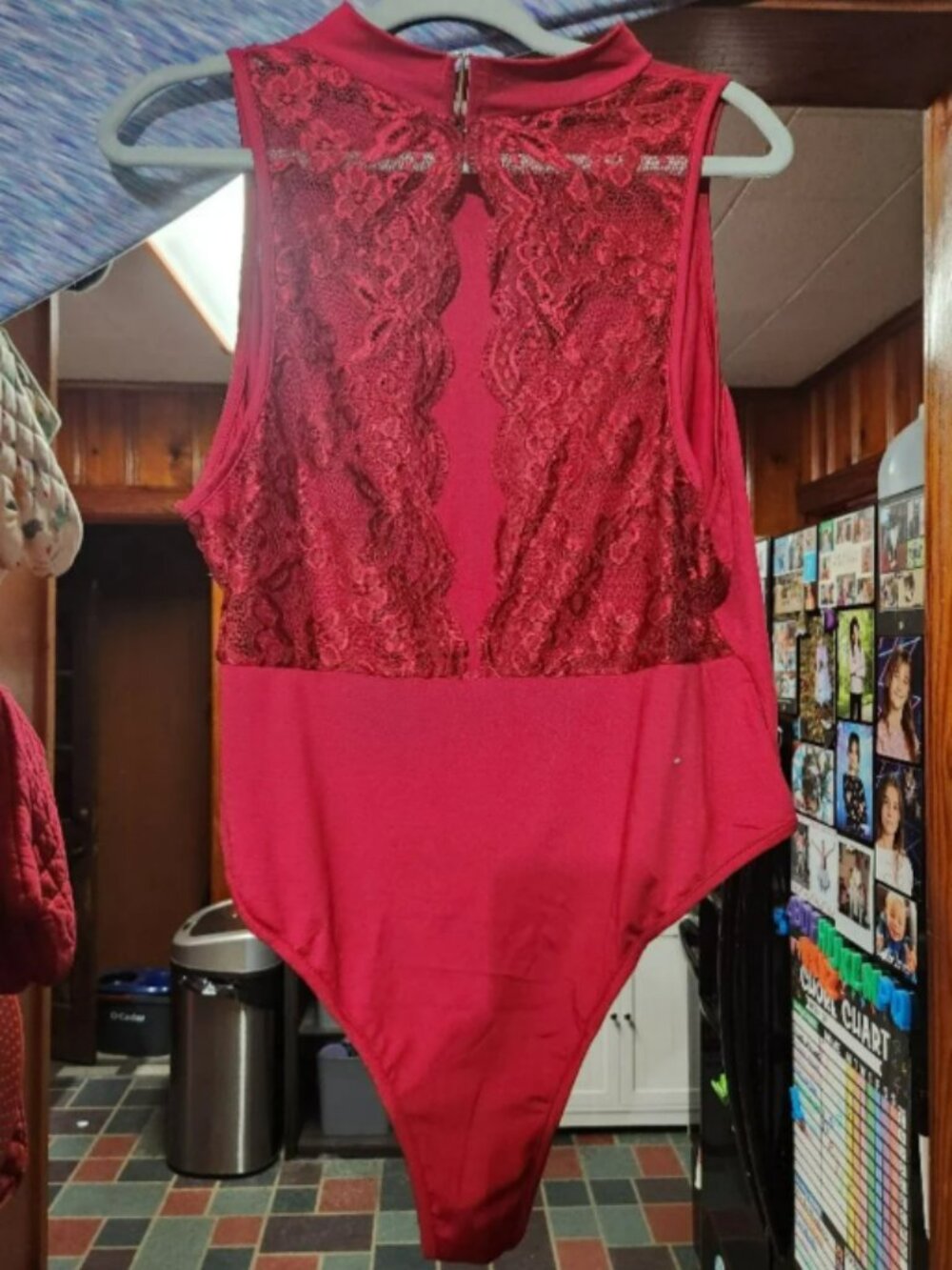 Plus Size 3X Red Mock Neck Lace Back Bodysuit Date Night Top - Never Worn